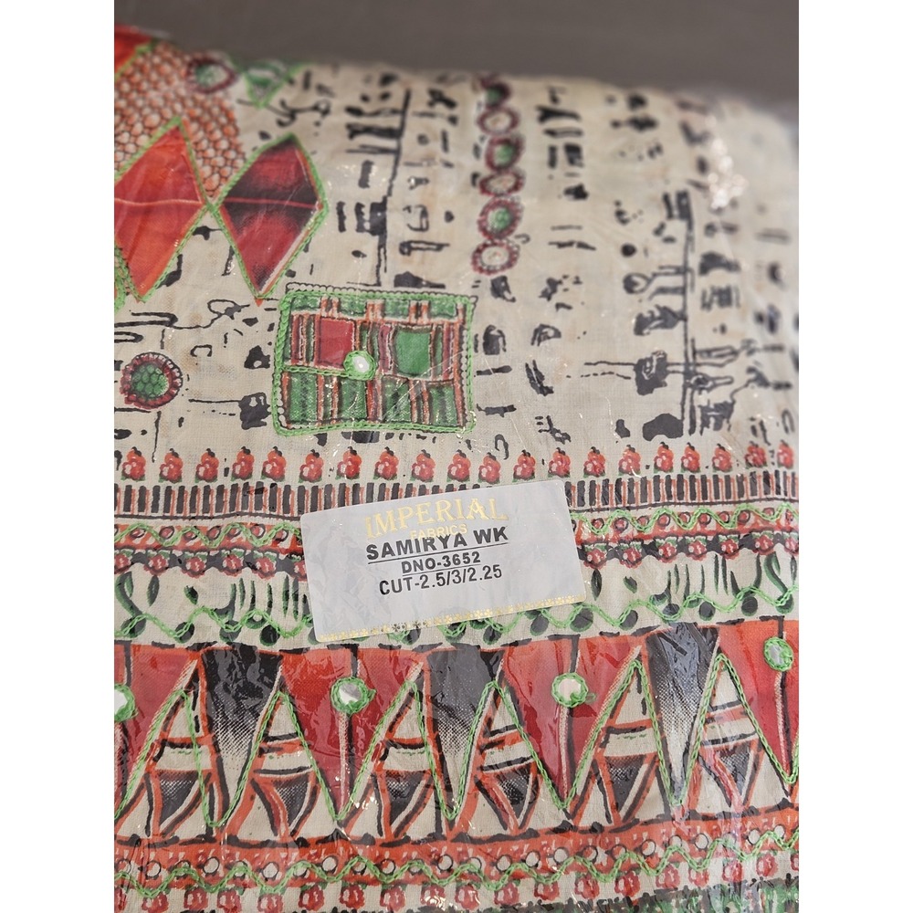 Imperial Fabrics Samirya 3 Pc Fabric Set Embroidered Sequin Orange 82" Sewing